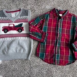 Gymboree Gray Sweater Vest with truck and Red Button Up Shirt